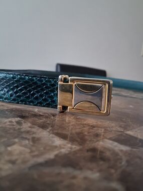 Genuine Snake Skin Leather Vintage Belt with Gold And Silver Buckle